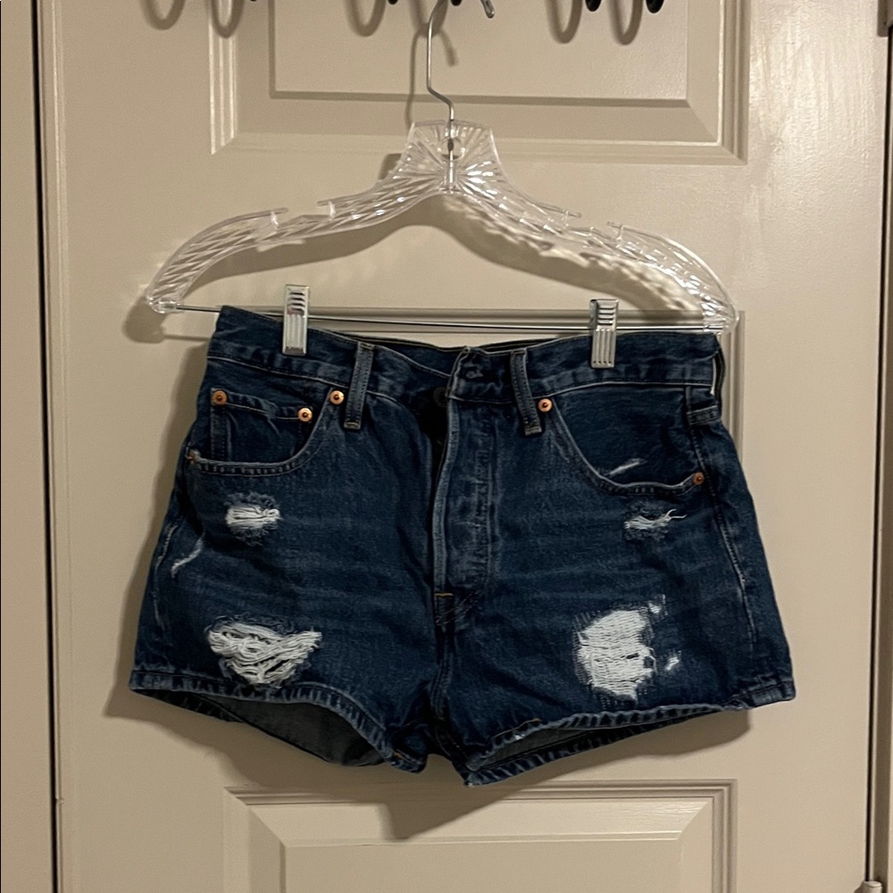 Levi's Dark Blue Ripped Jean Shorts